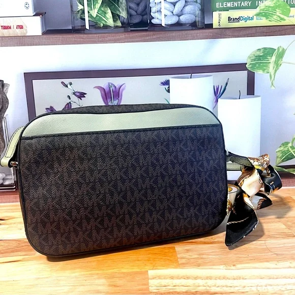 Michael Kors Jet Set Brown & Sage Green Signature Crossbody Bag - Picture 11 of 15
